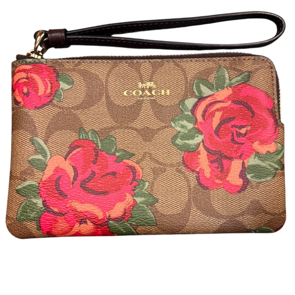 Coach Brown Floral Wristlet NWOT